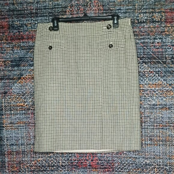 Ann Taylor Dresses & Skirts - ANN TAYLOR womens green gray Wool Blend houndstooth A-line below knee skirt 14